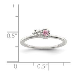 Sterling Silver Polished & Beaded Pink CZ Flower Children's Ring