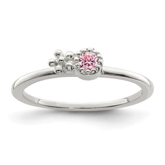 Sterling Silver Polished & Beaded Pink CZ Flower Children's Ring - 2