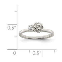Sterling Silver Clear CZ Rose Kid's Ring - 2