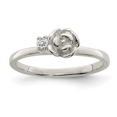 Sterling Silver Clear CZ Rose Kid's Ring - 2