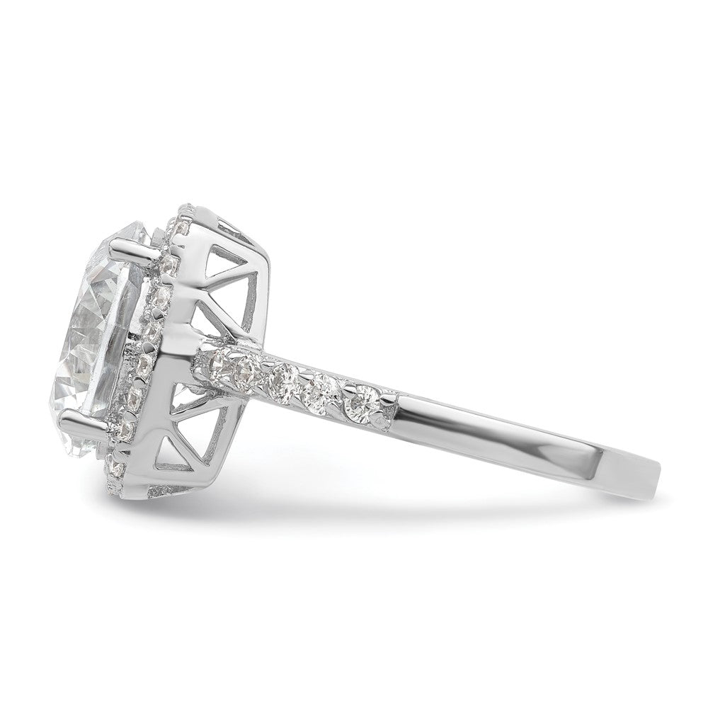 Sterling Silver Rhodium-plated Polished CZ Square Halo Ring - 3