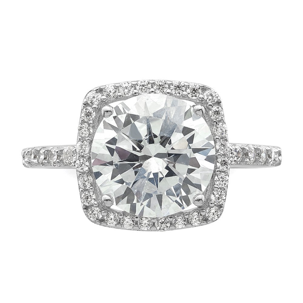 Sterling Silver Rhodium-plated Polished CZ Square Halo Ring - 3
