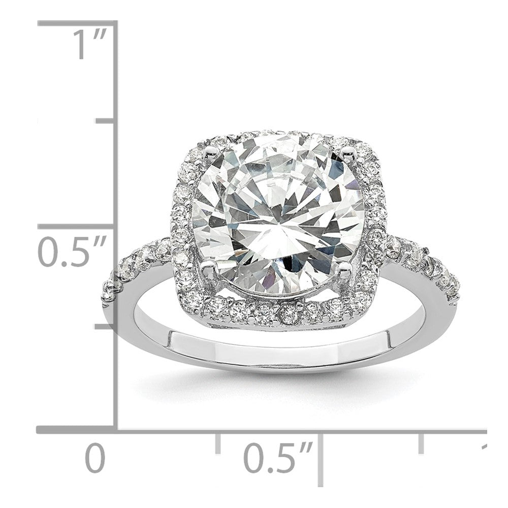 Sterling Silver Rhodium-plated Polished CZ Square Halo Ring - 3