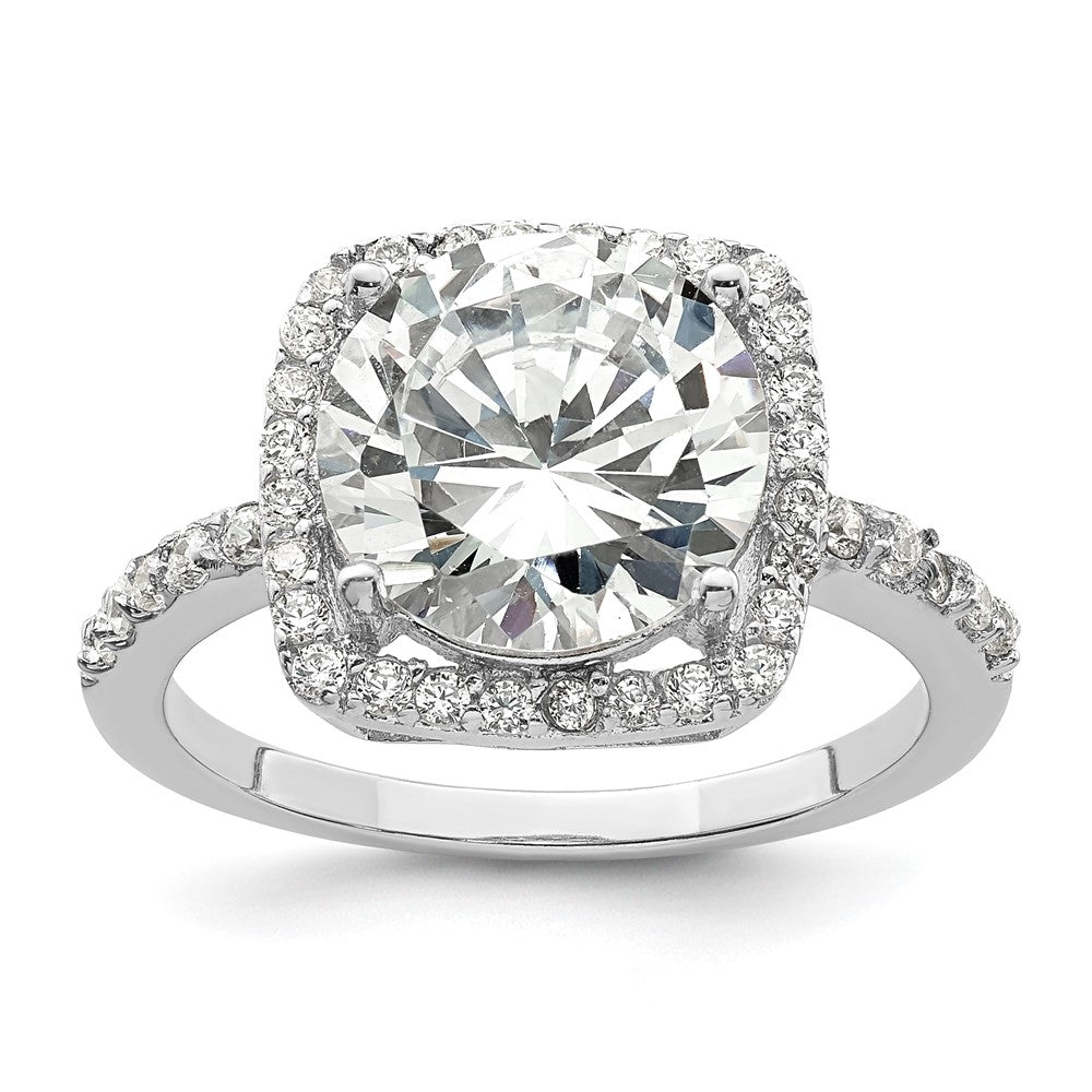 Sterling Silver Rhodium-plated Polished CZ Square Halo Ring - 3