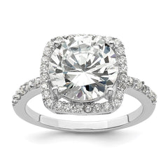 Sterling Silver Rhodium-plated Polished CZ Square Halo Ring - 3