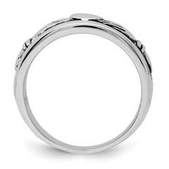 Sterling Silver Rhodium-plated Antiqued Claddagh Ring - 3