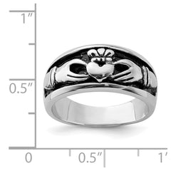 Sterling Silver Rhodium-plated Antiqued Claddagh Ring - 3