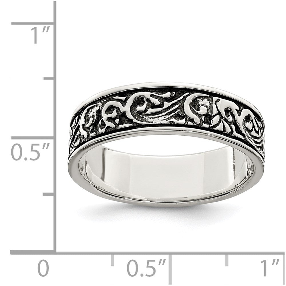 Sterling Silver Polished and Antiqued Filigree Women's Ring - 2