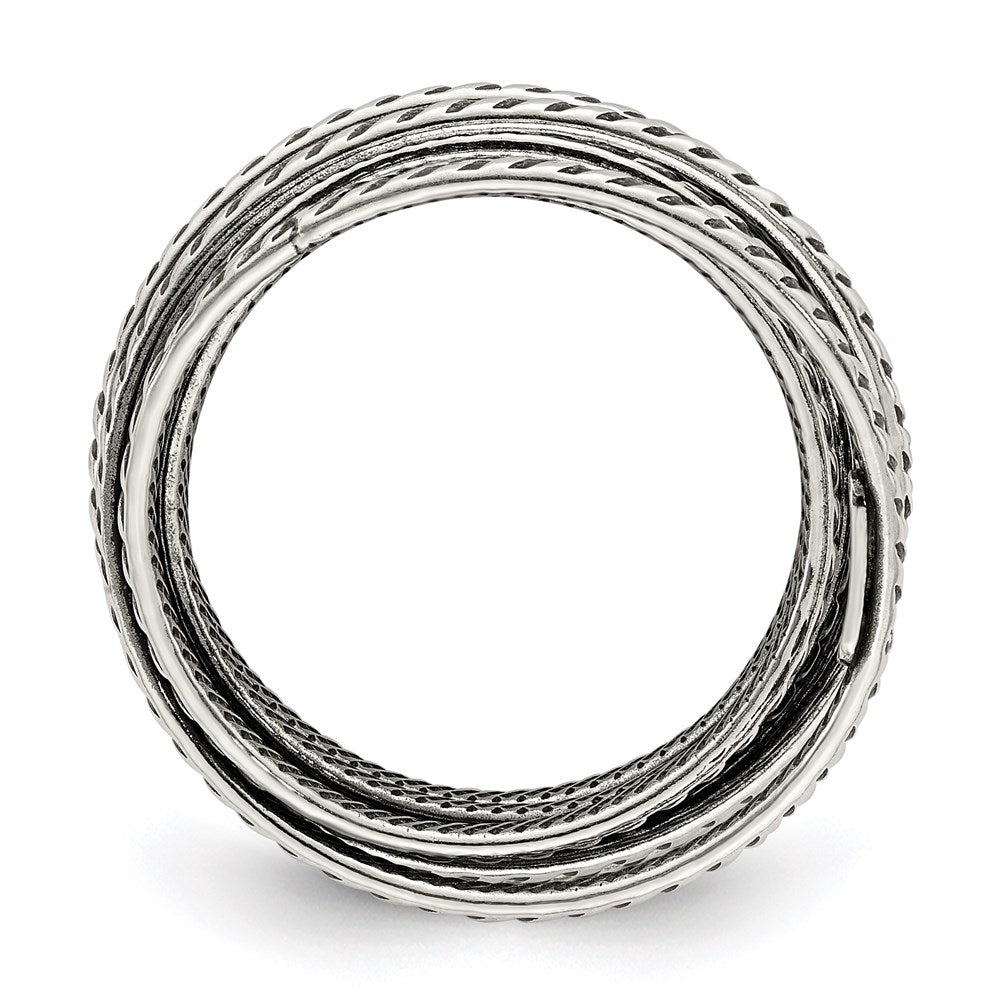 Sterling Silver Antiqued Textured One Piece Spring Ring - 3