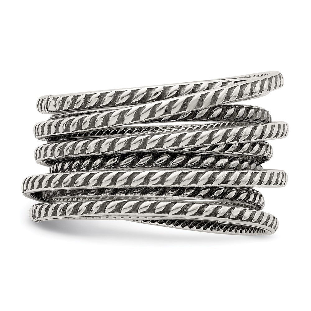 Sterling Silver Antiqued Textured One Piece Spring Ring - 3