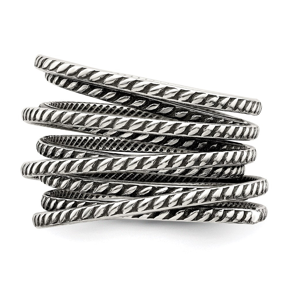Sterling Silver Antiqued Textured One Piece Spring Ring - 3