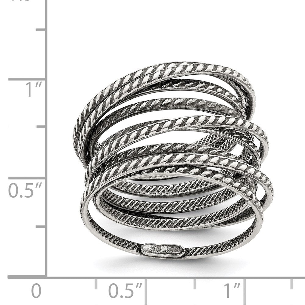 Sterling Silver Antiqued Textured One Piece Spring Ring - 3