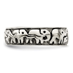 Sterling Silver Polished and Antiqued Elephants Ring - 2