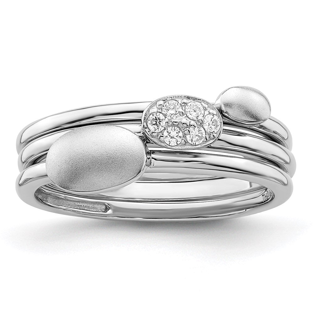 Sterling Silver Rhodium-plated Polished CZ 3 Ring Set - 3
