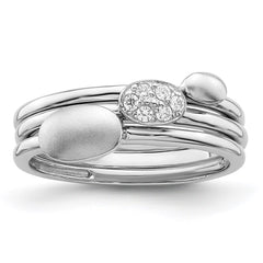 Sterling Silver Rhodium-plated Polished CZ 3 Ring Set - 3