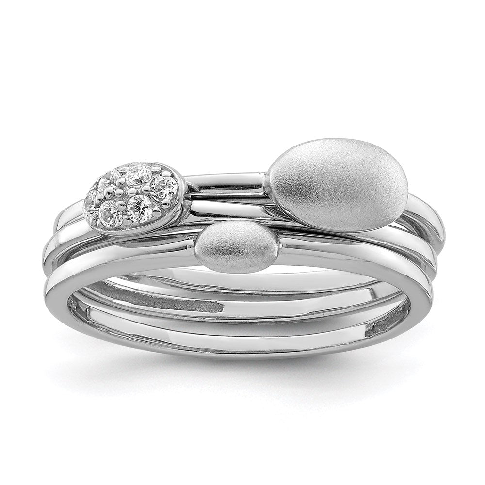 Sterling Silver Rhodium-plated Polished CZ 3 Ring Set - 2