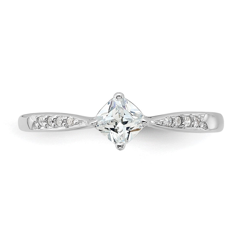Sterling Silver Rhodium-plated Polished and Square Shaped CZ Ring - 2