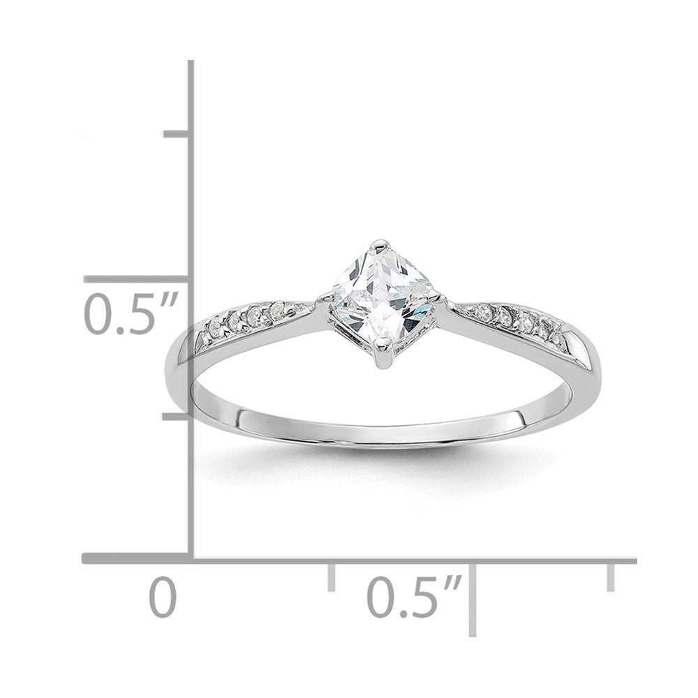 Sterling Silver Rhodium-plated Polished and Square Shaped CZ Ring - 2