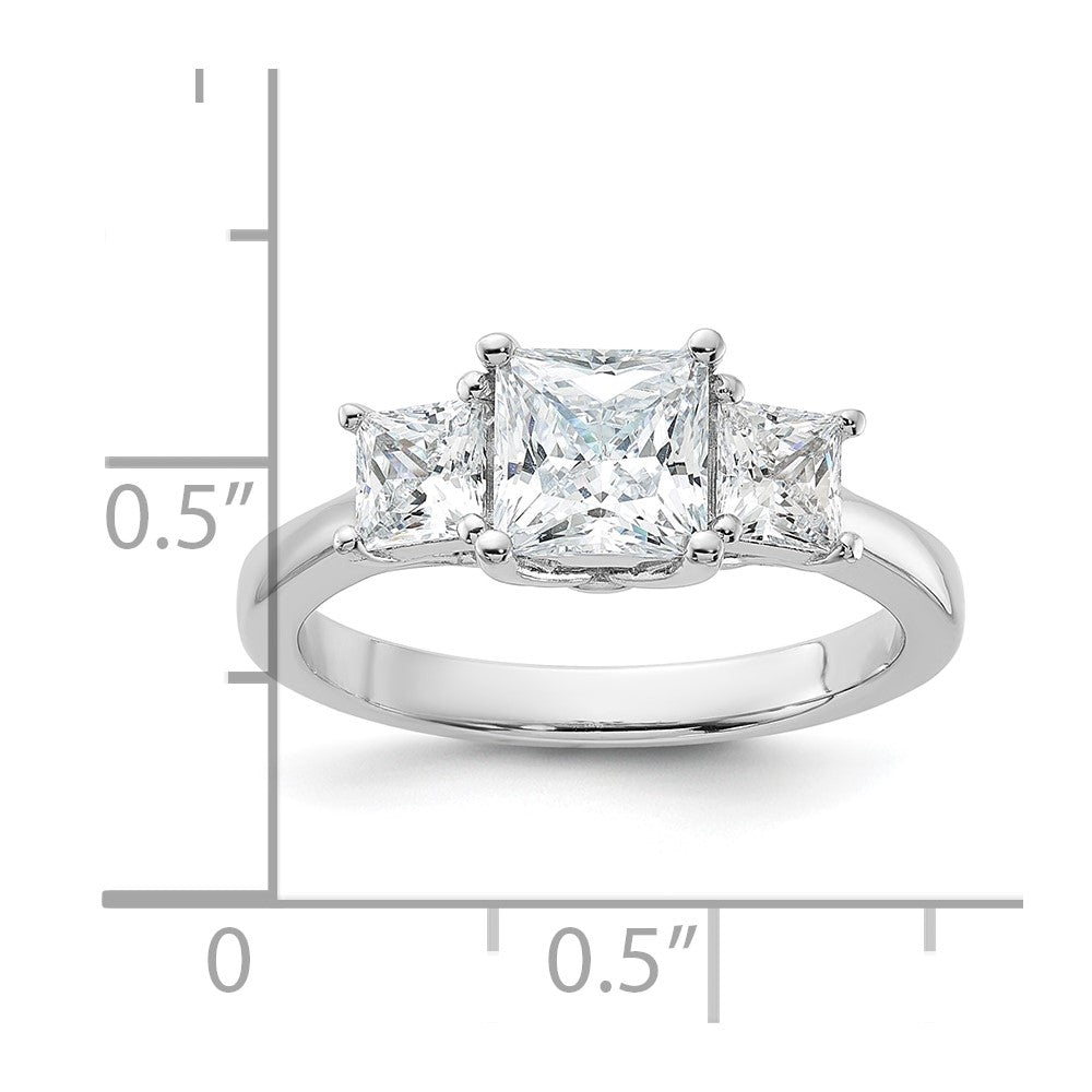Sterling Silver Rhodium-plated & CZ 3 Stone Ring - 3