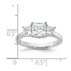 Sterling Silver Rhodium-plated & CZ 3 Stone Ring - 3