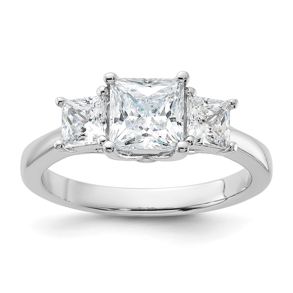 Sterling Silver Rhodium-plated & CZ 3 Stone Ring - 3