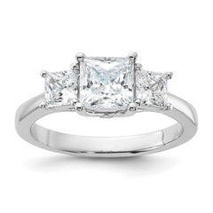 Sterling Silver Rhodium-plated & CZ 3 Stone Ring - 3