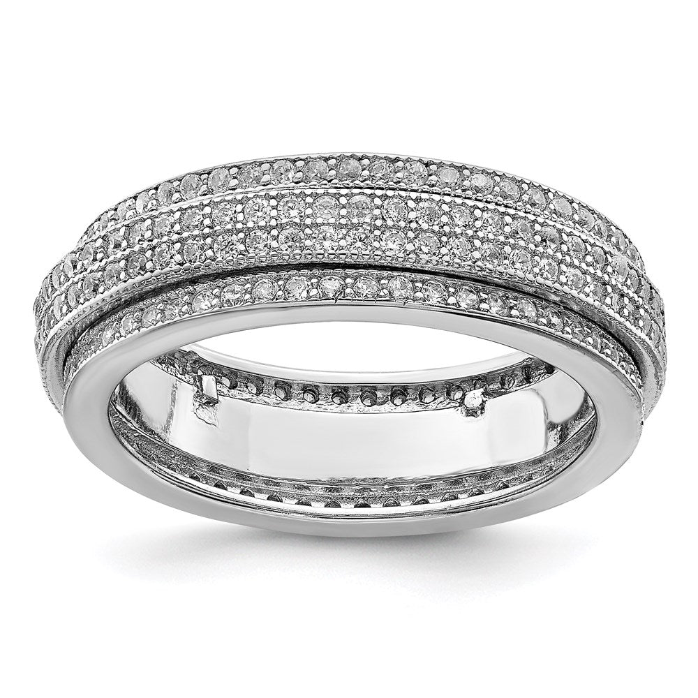 Sterling Silver Polished Rhodium-plated CZ Pavâ Eternity Motion Ring