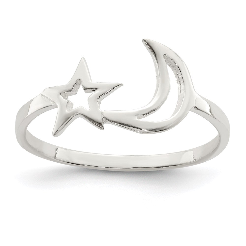 Sterling Silver Polished Star & Moon Ring - 2