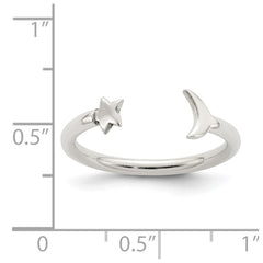 Sterling Silver Polished Half Moon and Star Adjustable Ring