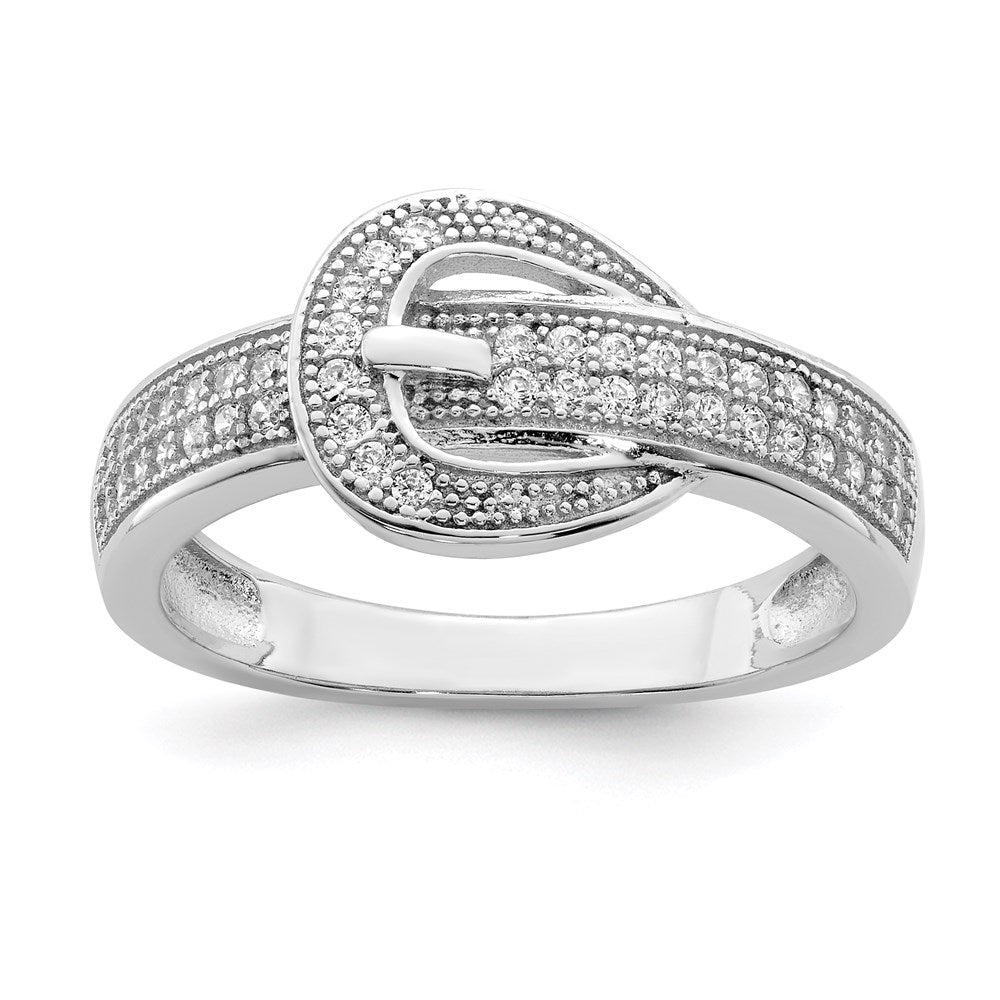 Sterling Silver Rhodium-plated CZ Buckle Ring - 3