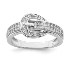 Sterling Silver Rhodium-plated CZ Buckle Ring - 3