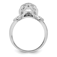 Sterling Silver Rhodium-plated and CZ Skull Ring - 2