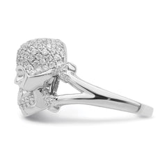 Sterling Silver Rhodium-plated and CZ Skull Ring - 2