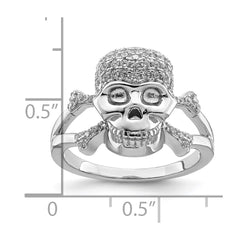 Sterling Silver Rhodium-plated and CZ Skull Ring - 2