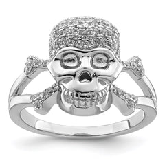 Sterling Silver Rhodium-plated and CZ Skull Ring - 2