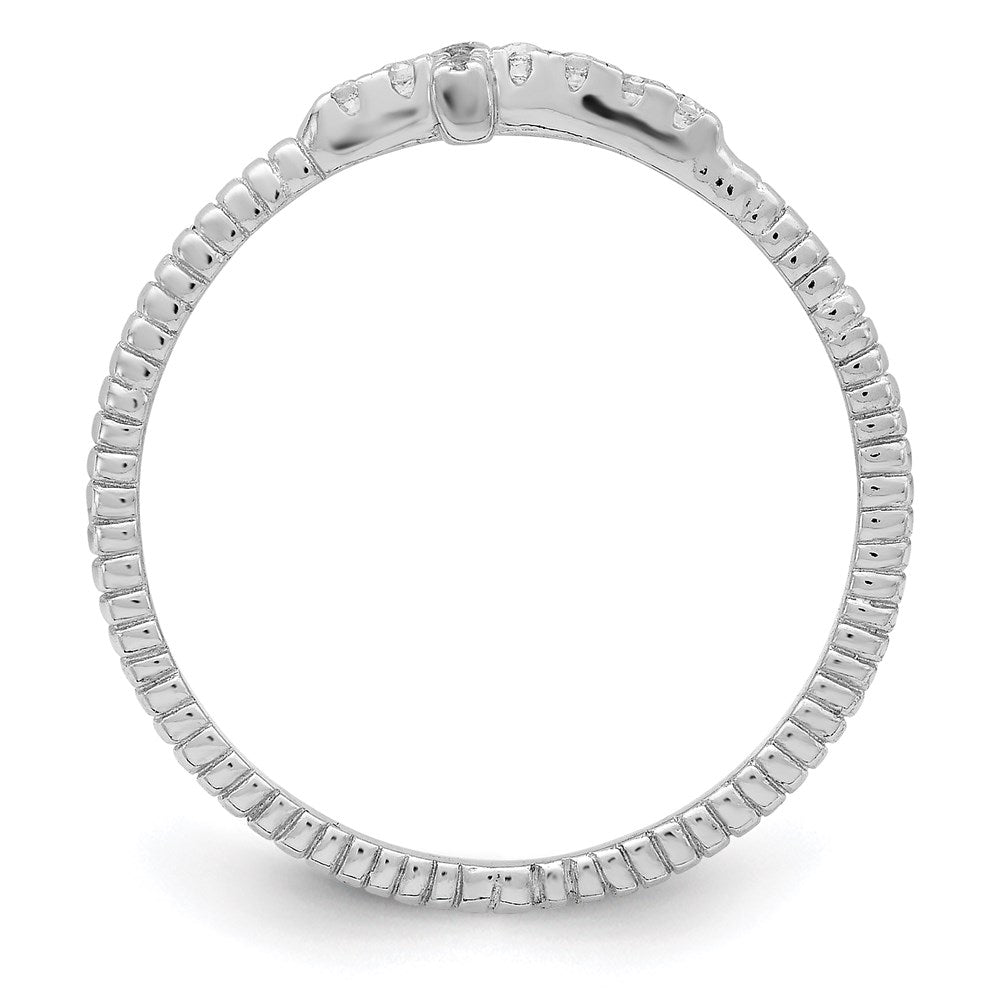Sterling Silver Rhodium-plated Polished & Textured CZ Cross Ring - 6