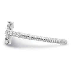 Sterling Silver Rhodium-plated Polished & Textured CZ Cross Ring - 6