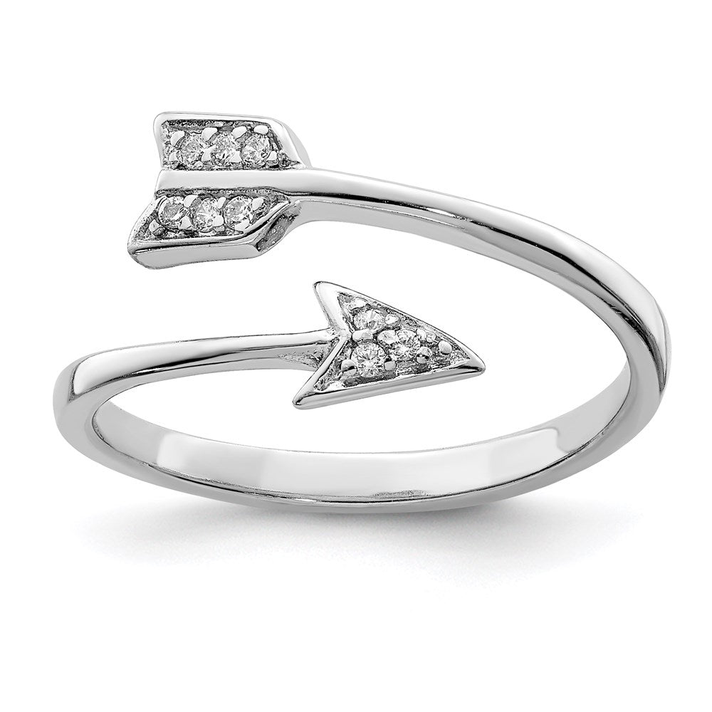 Sterling Silver Rhodium-plated Polished CZ Arrow Adjustable Ring