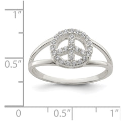 Sterling Silver Polished CZ Peace Sign Ring - 3