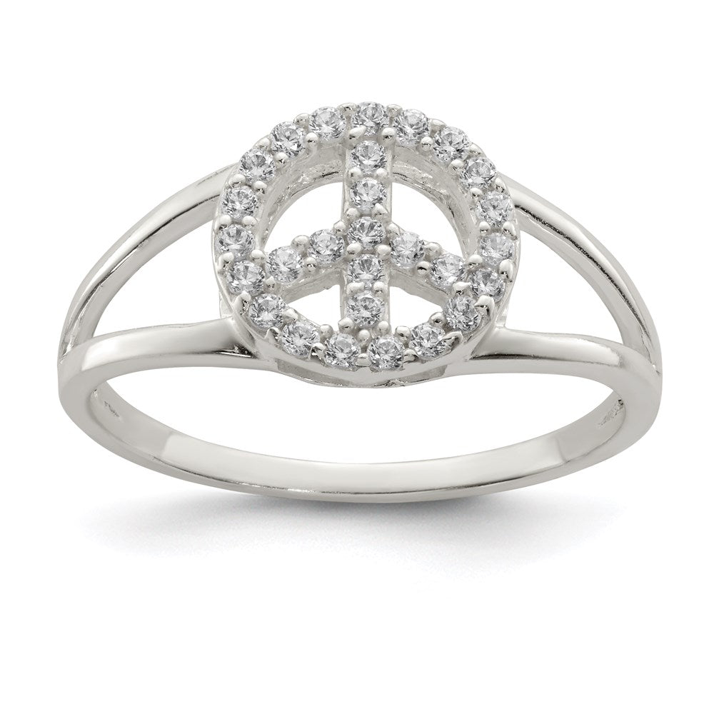 Sterling Silver Polished CZ Peace Sign Ring - 3