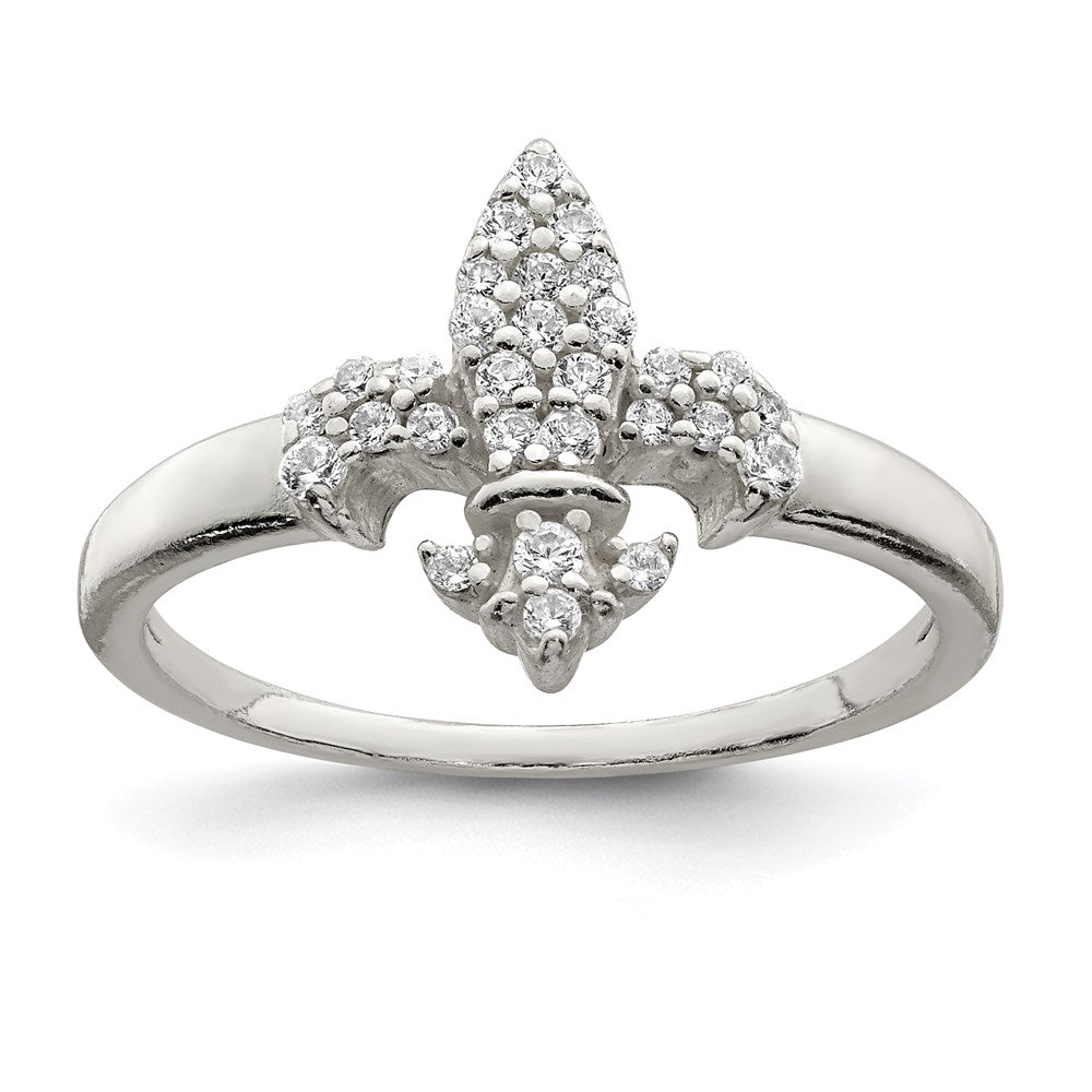 Sterling Silver Polished CZ Fleur De Lis Ring - 3