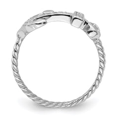 Sterling Silver Rhodium-plated Polished and Textured CZ Anchor Ring - 2