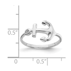 Sterling Silver Rhodium-plated Polished Anchor Ring - 6