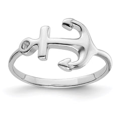 Sterling Silver Rhodium-plated Polished Anchor Ring - 5