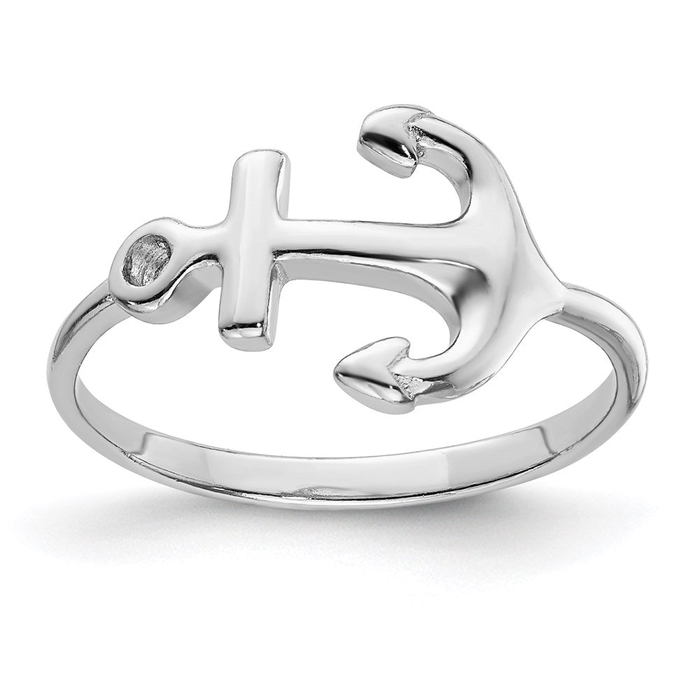 Sterling Silver Rhodium-plated Polished Anchor Ring - 6
