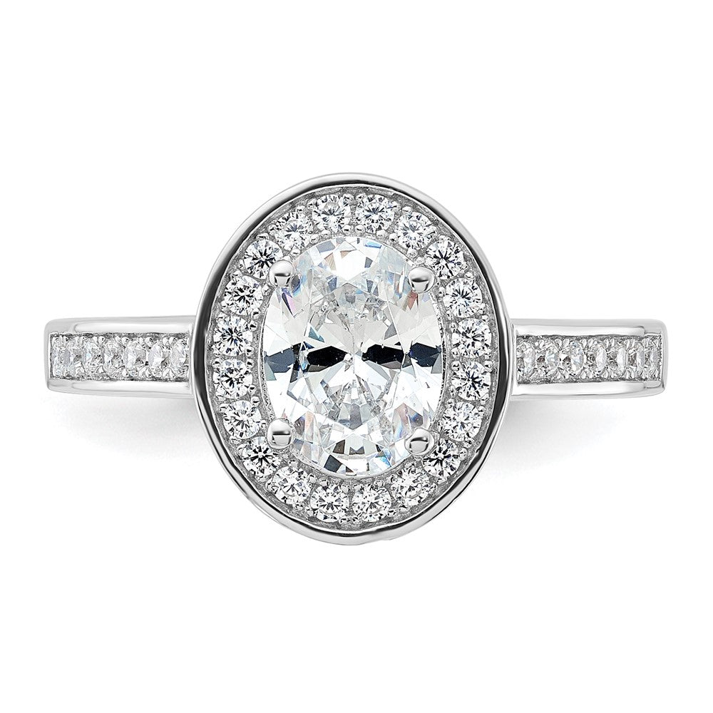 Sterling Silver Rhodium-plated & CZ Oval Ring - 3