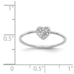 Sterling Silver Rhodium-plated Polished CZ Heart Ring - 6