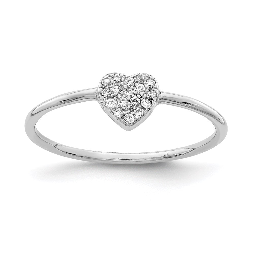 Sterling Silver Rhodium-plated Polished CZ Heart Ring - 6