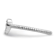 Sterling Silver Rhodium-plated Polished & Textured CZ Heart Ring - 2