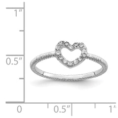 Sterling Silver Rhodium-plated Polished & Textured CZ Heart Ring - 2
